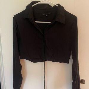 Kendall & Kylie Black Cropped Tie Shirt